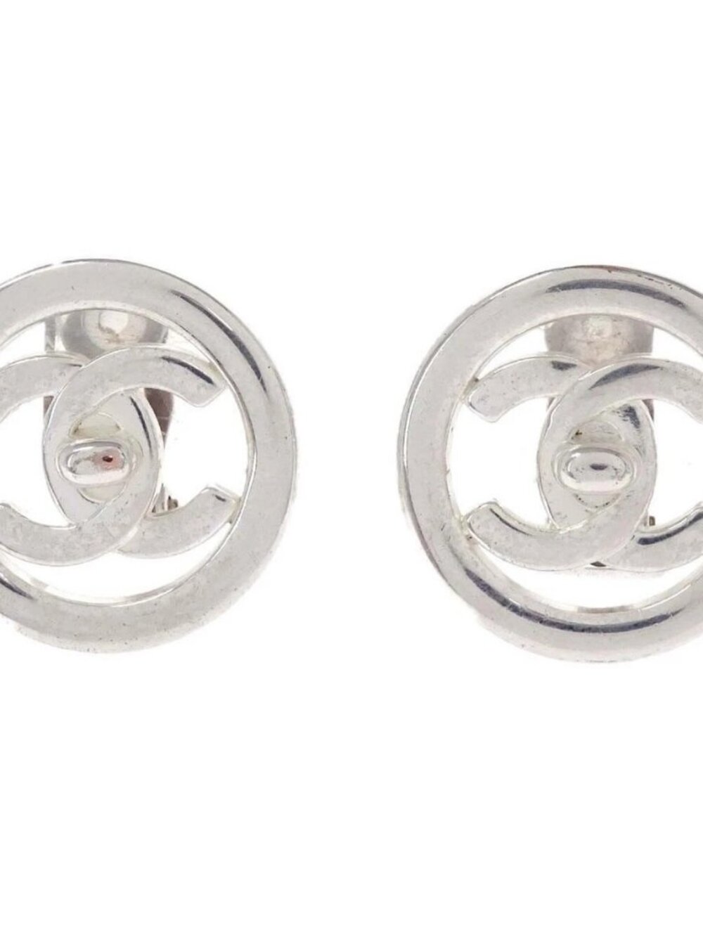 Chanel Turnlock Button Clip-On Earrings Silver 97P 167851
